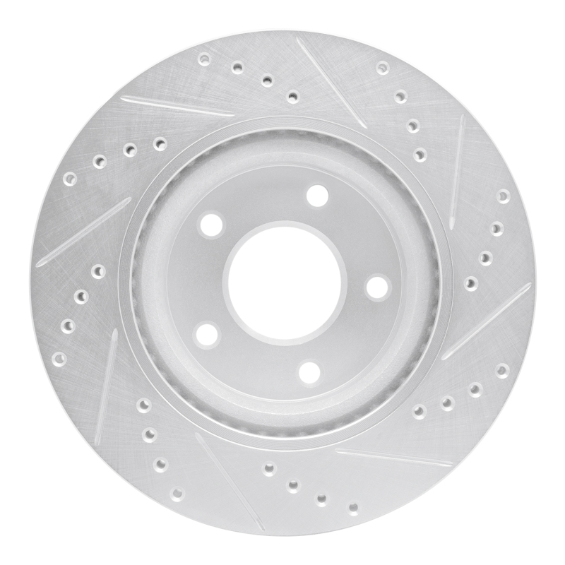 Nissan Sentra Brake Rotor (1) - Front Left - R1 Concepts - Drilled & Slotted - Silver - `11-`19